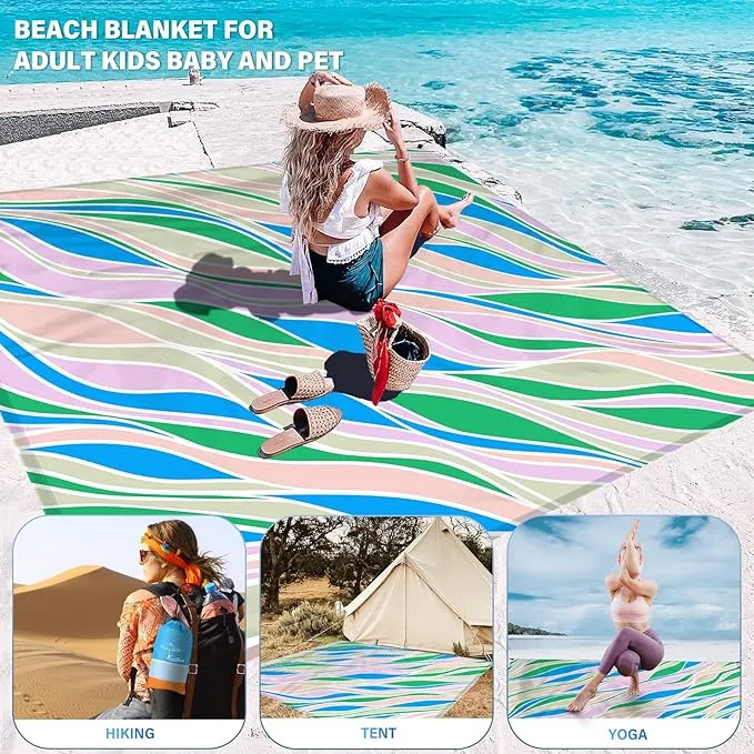 Beach Blanket Oversized Extra Large 78" X 81",Waterproof Sandproof Beach Blanket 1-7 Adults Lightweight Durable for Travel Camping Hiking Picnic