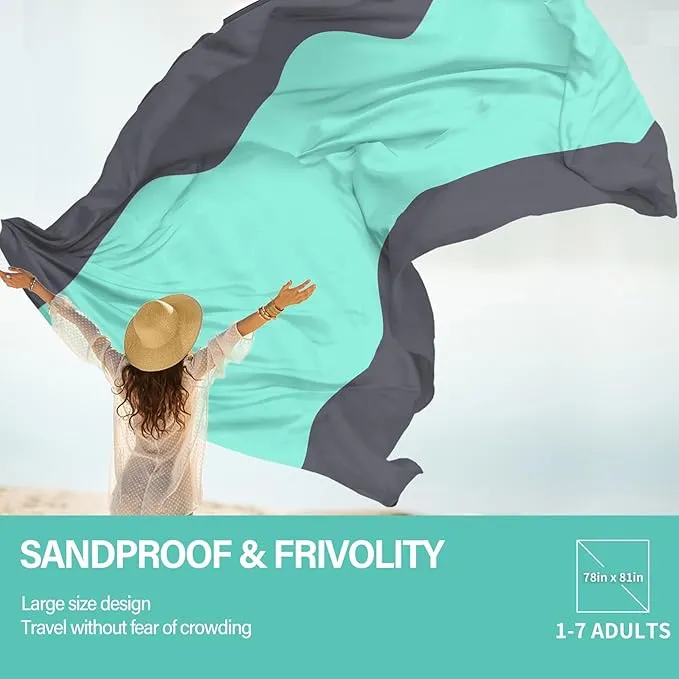 Beach Blanket Oversized Extra Large 78" X 81",Waterproof Sandproof Beach Blanket 1-7 Adults Lightweight Durable for Travel Camping Hiking Picnic