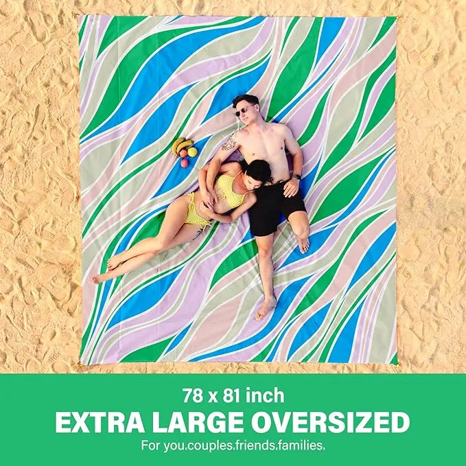 Beach Blanket Oversized Extra Large 78" X 81",Waterproof Sandproof Beach Blanket 1-7 Adults Lightweight Durable for Travel Camping Hiking Picnic