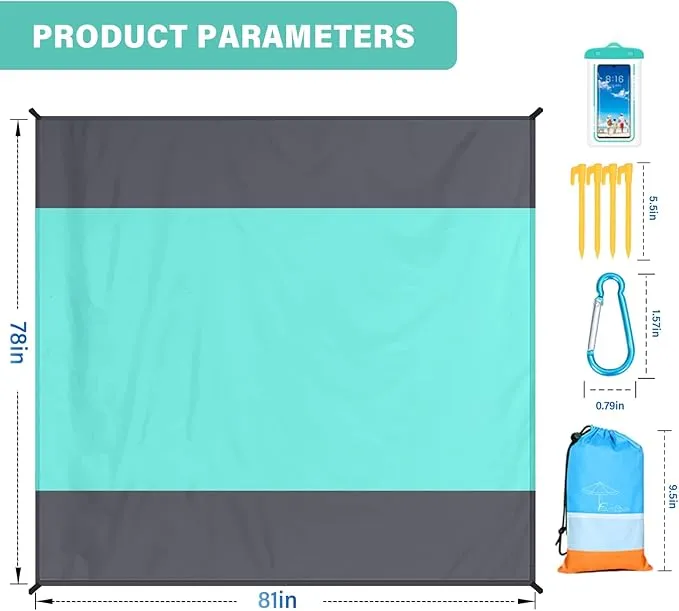 Beach Blanket Oversized Extra Large 78" X 81",Waterproof Sandproof Beach Blanket 1-7 Adults Lightweight Durable for Travel Camping Hiking Picnic