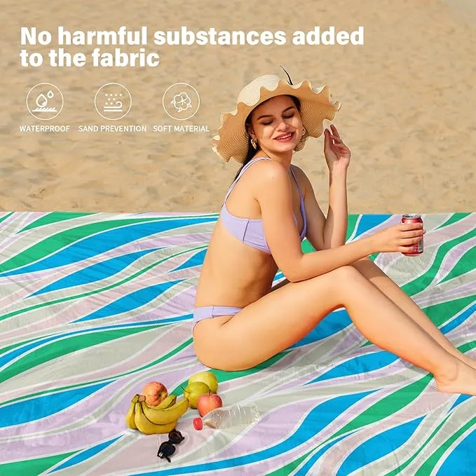 Beach Blanket Oversized Extra Large 78" X 81",Waterproof Sandproof Beach Blanket 1-7 Adults Lightweight Durable for Travel Camping Hiking Picnic