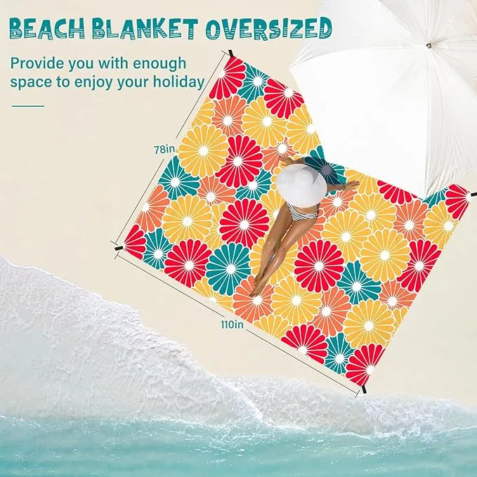 Beach Blanket Waterproof Sandproof 1-7 Adult Oversized 78 '' × 110 '' Lightweight Durable Compact Sand Free Beach Mat for Travel Camping Hiking Picnic Blanket Extra Large