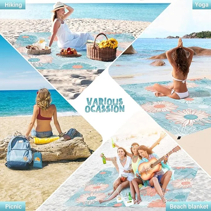 Beach Blanket Waterproof Sandproof 1-7 Adult Oversized 78 '' × 81 '' Lightweight Durable Compact Sand Free Beach Mat for Travel Camping Hiking Picnic Blanket Extra Large