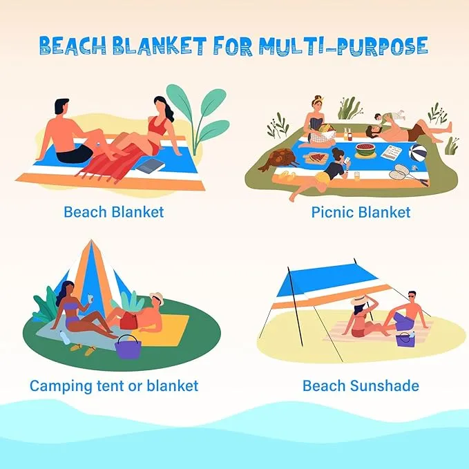 Beach Blanket Waterproof Sandproof 1-8 Adult Oversized 9'×10' Lightweight Durable Compact Sand Free Beach Mat for Travel Camping Hiking Picnic Blanket