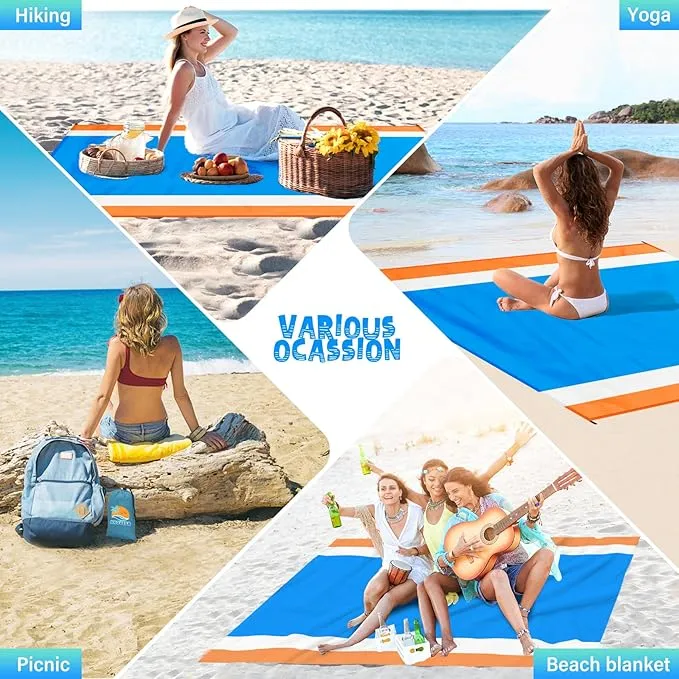Beach Blanket Waterproof Sandproof 1-8 Adult Oversized 9'×10' Lightweight Durable Compact Sand Free Beach Mat for Travel Camping Hiking Picnic Blanket