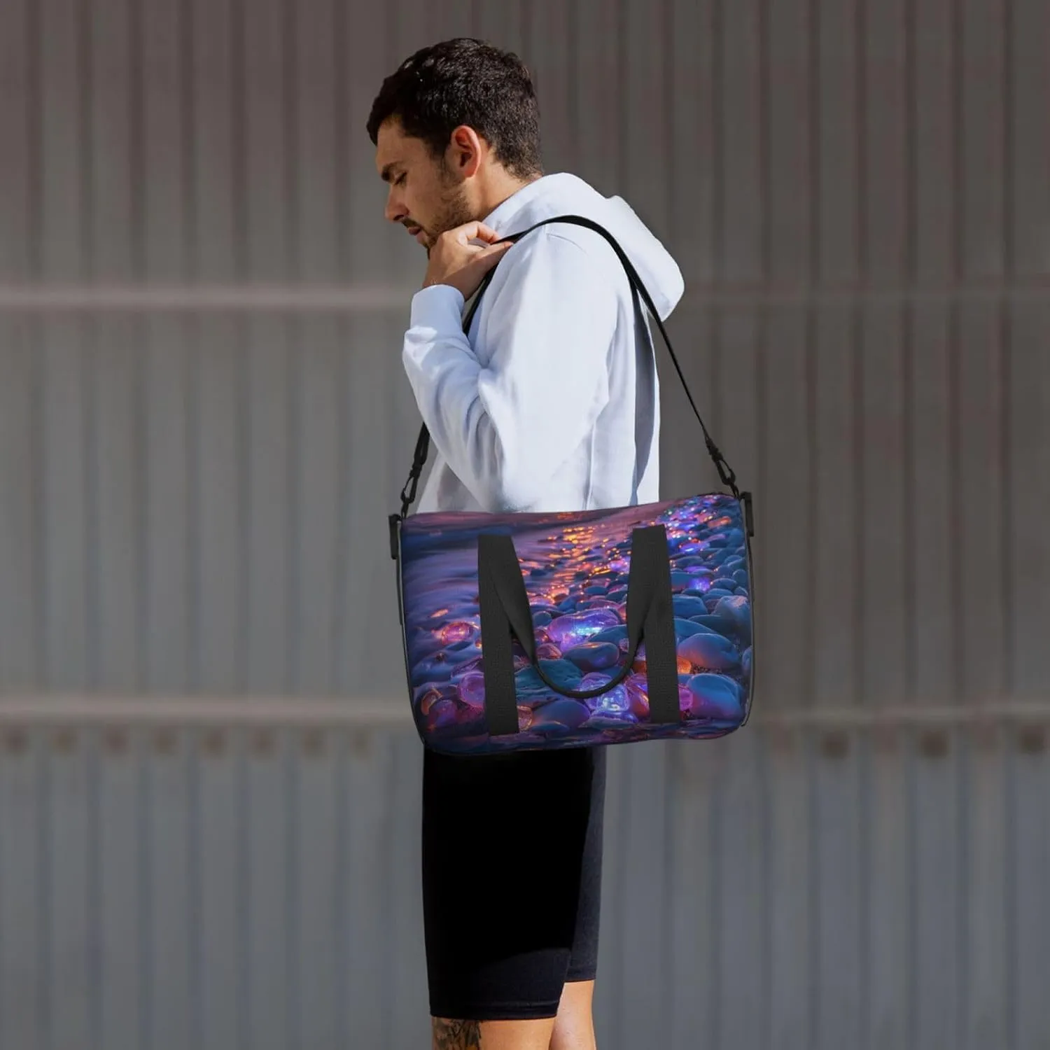 beach colorful glowing pebbles print Travel Duffel Bag, Sports Tote Gym Bag, Swim Pool Bag Large Shoulder Tote Bag for Beach Weekender