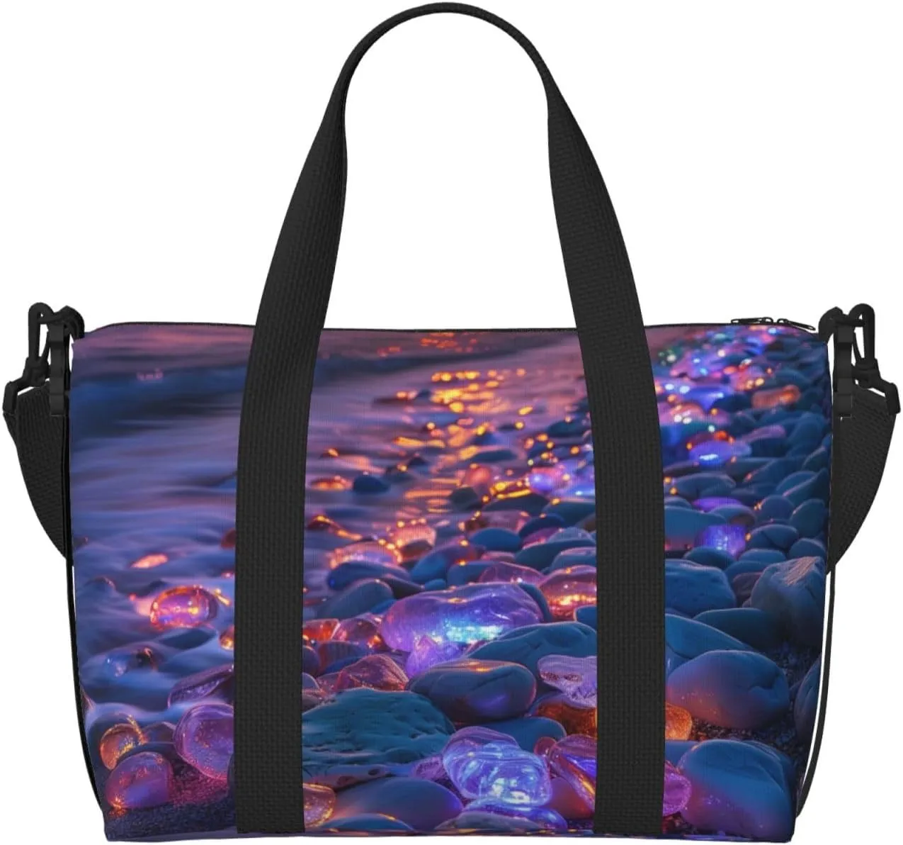 beach colorful glowing pebbles print Travel Duffel Bag, Sports Tote Gym Bag, Swim Pool Bag Large Shoulder Tote Bag for Beach Weekender