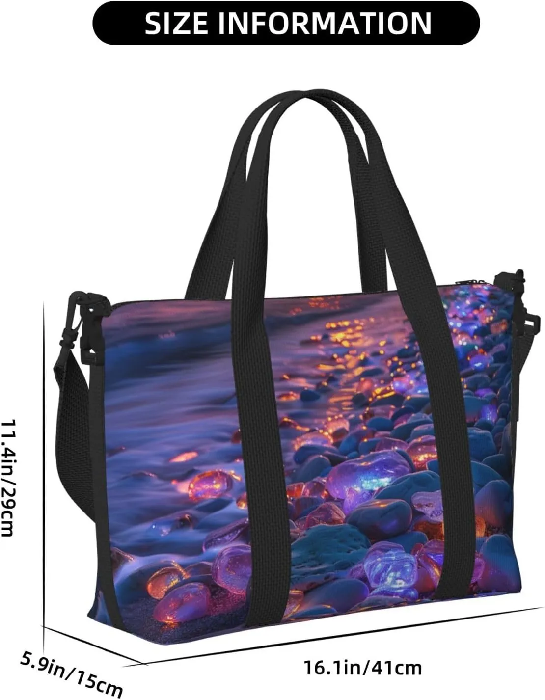 beach colorful glowing pebbles print Travel Duffel Bag, Sports Tote Gym Bag, Swim Pool Bag Large Shoulder Tote Bag for Beach Weekender