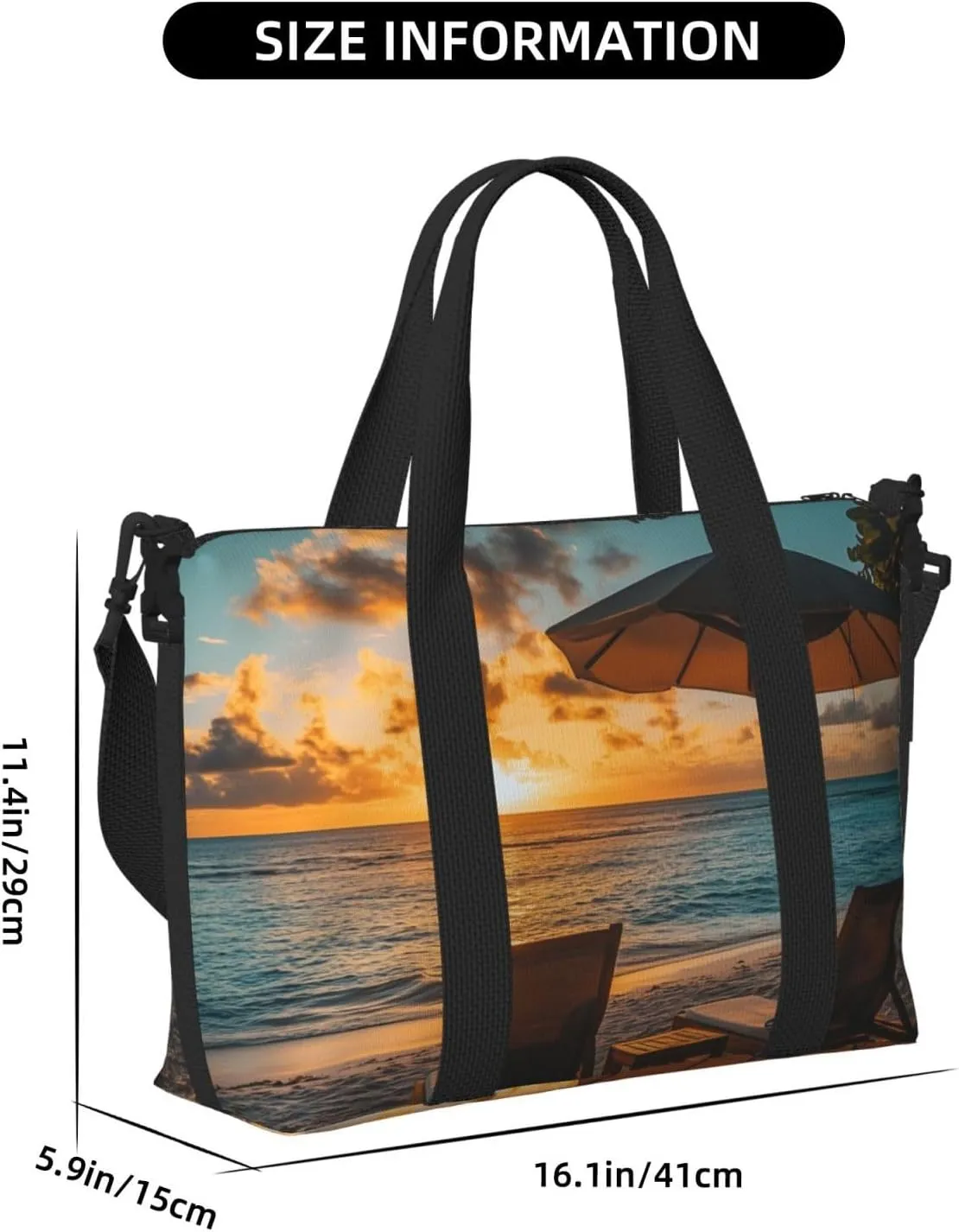 beach sun loungers umbrella print Travel Duffel Bag, Sports Tote Gym Bag, Swim Pool Bag Large Shoulder Tote Bag for Beach Weekender