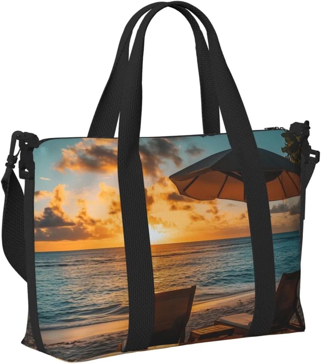 beach sun loungers umbrella print Travel Duffel Bag, Sports Tote Gym Bag, Swim Pool Bag Large Shoulder Tote Bag for Beach Weekender