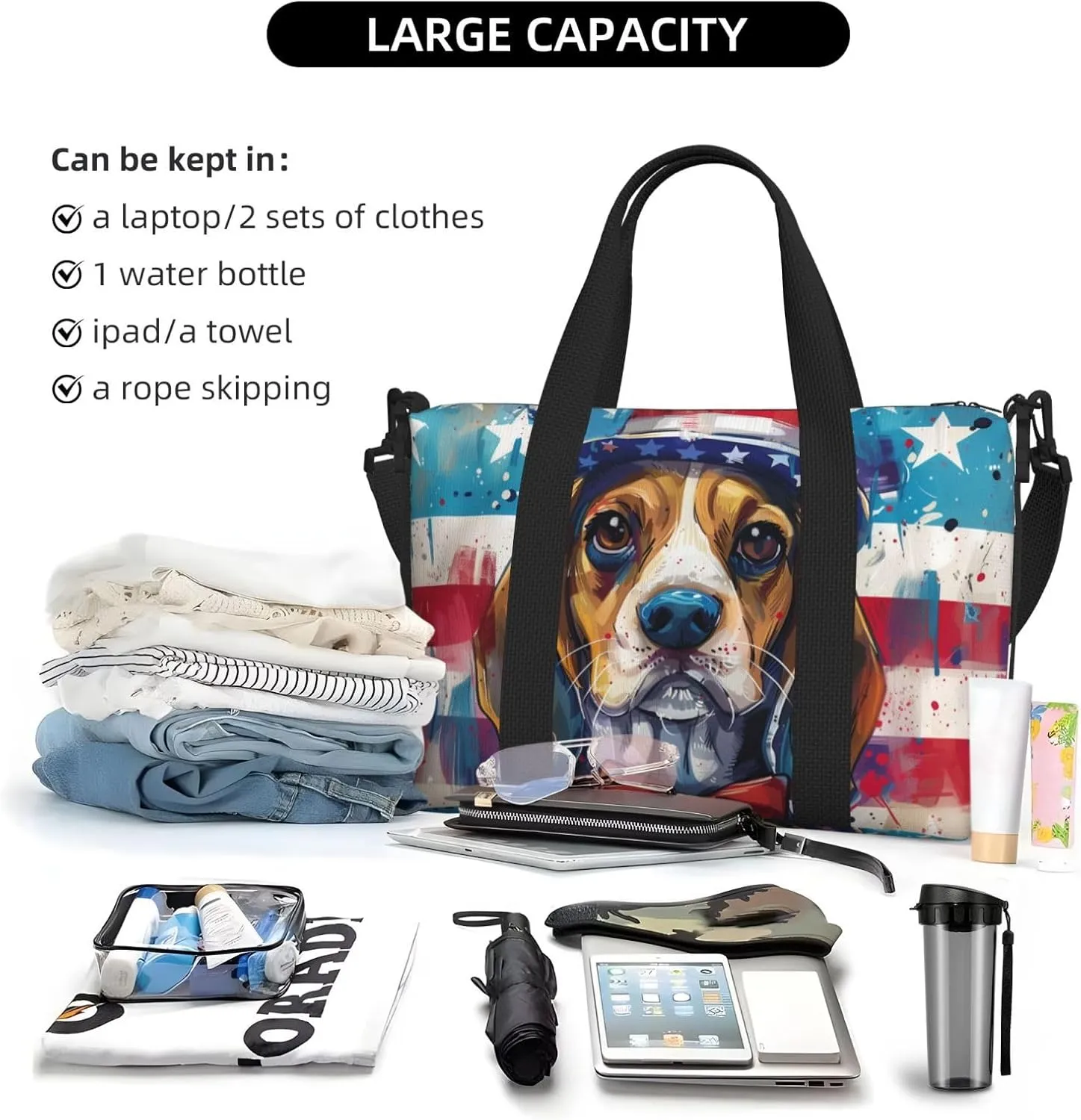 Beagle print Travel Duffel Bag, Sports Tote Gym Bag, Swim Pool Bag Large Shoulder Tote Bag for Beach Weekender, 202-406-121