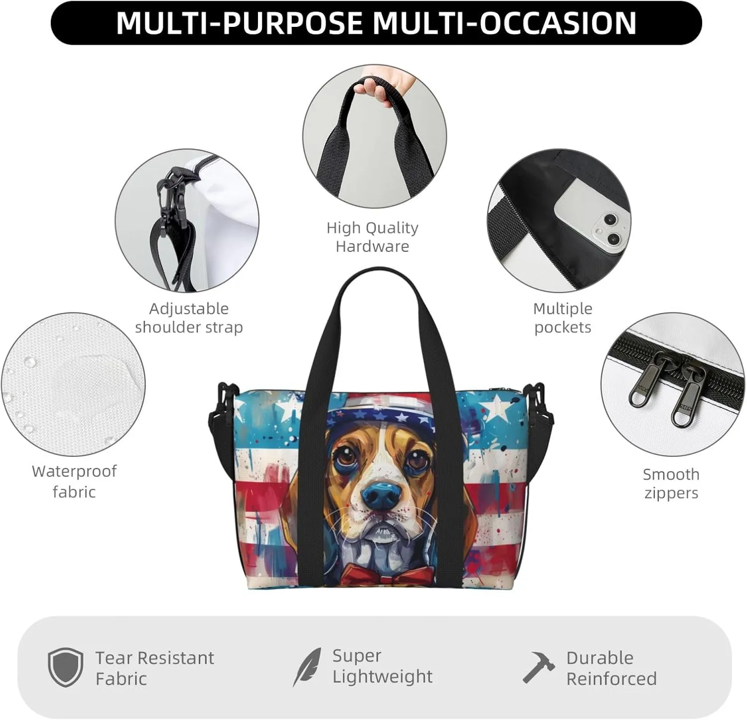 Beagle print Travel Duffel Bag, Sports Tote Gym Bag, Swim Pool Bag Large Shoulder Tote Bag for Beach Weekender, 202-406-121