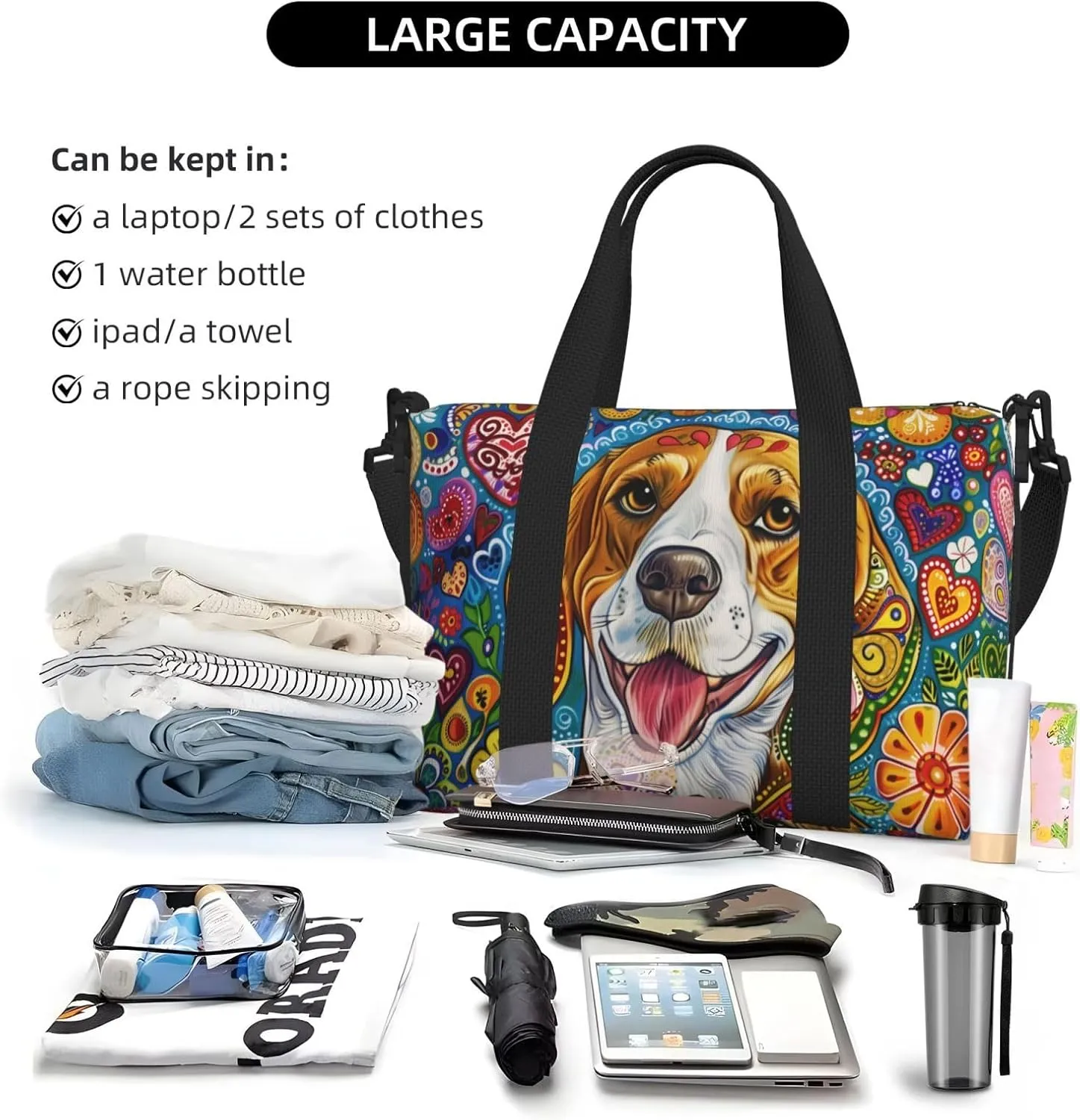 beagle print Travel Duffel Bag, Sports Tote Gym Bag, Swim Pool Bag Large Shoulder Tote Bag for Beach Weekender, 202-406-121