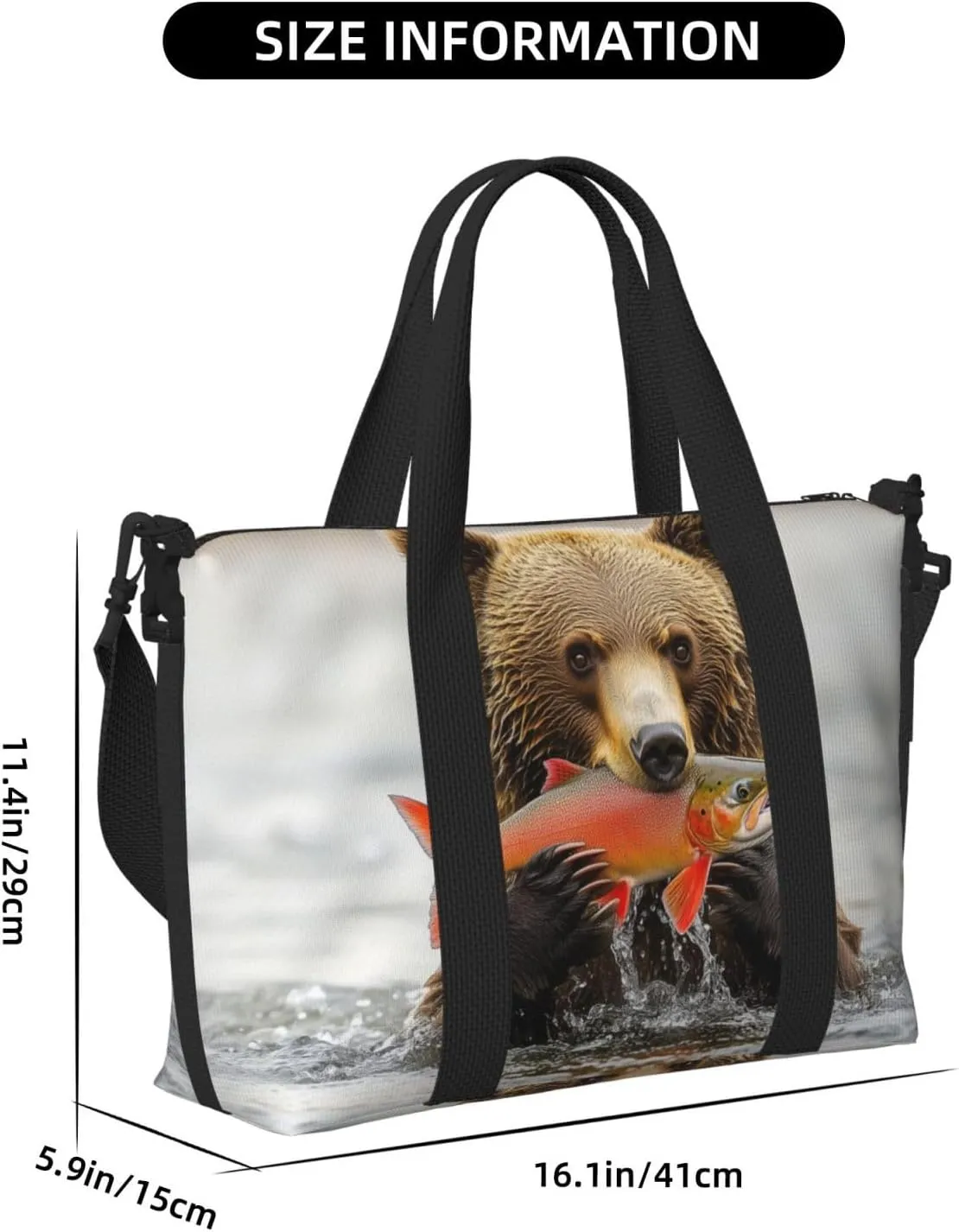 bear catching salmon print Travel Duffel Bag, Sports Tote Gym Bag, Swim Pool Bag Large Shoulder Tote Bag for Beach Weekender
