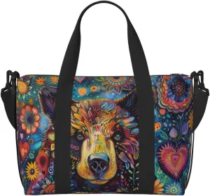 bear flowers print Travel Duffel Bag, Sports Tote Gym Bag, Swim Pool Bag Large Shoulder Tote Bag for Beach Weekender, 202-406-121
