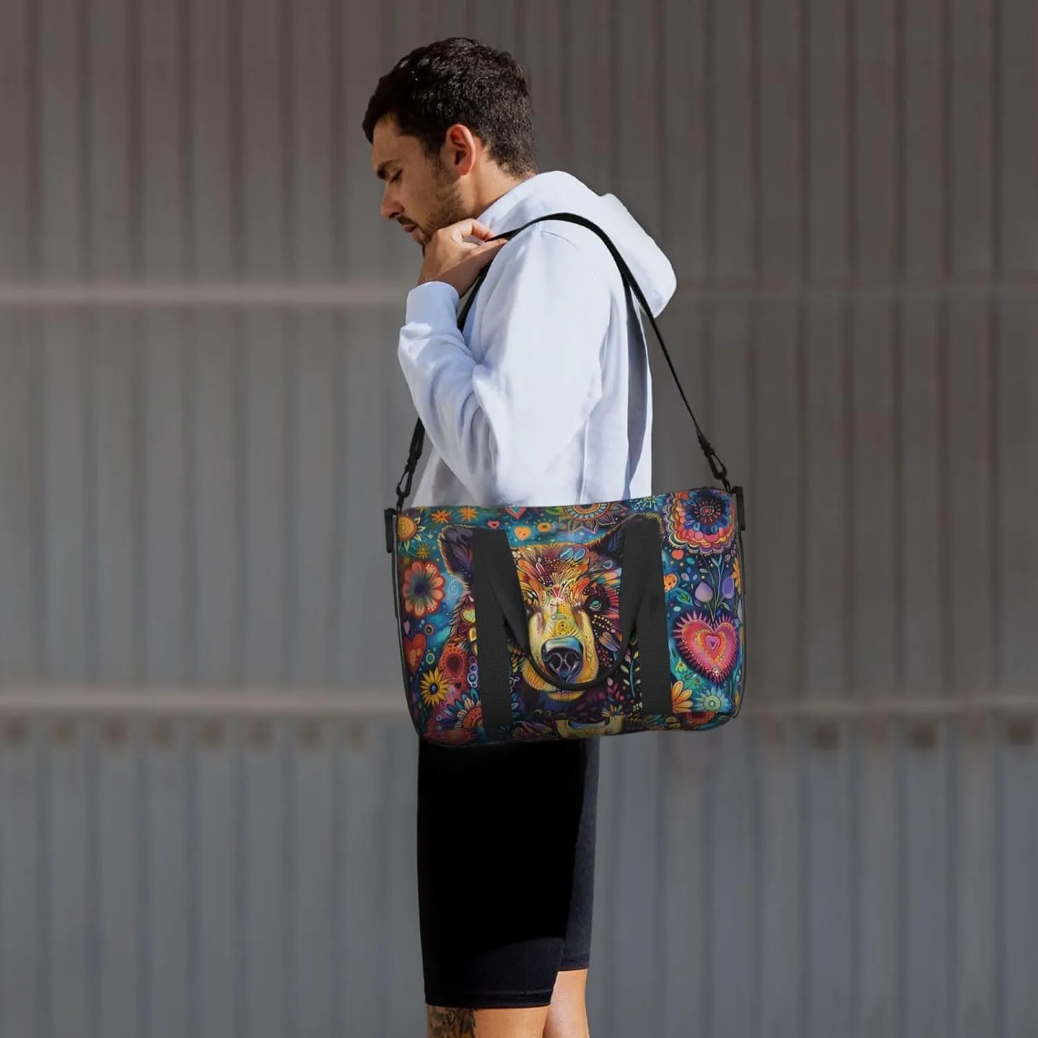 bear flowers print Travel Duffel Bag, Sports Tote Gym Bag, Swim Pool Bag Large Shoulder Tote Bag for Beach Weekender, 202-406-121
