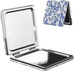 Beautiful Blue Butterfly Women Mini Cosmetic Mirror Folding Portable Pocket Makeup Mirror