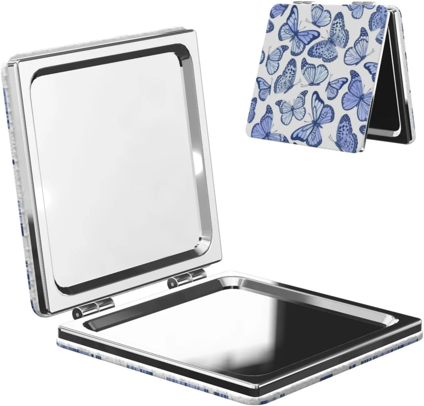 Beautiful Blue Butterfly Women Mini Cosmetic Mirror Folding Portable Pocket Makeup Mirror
