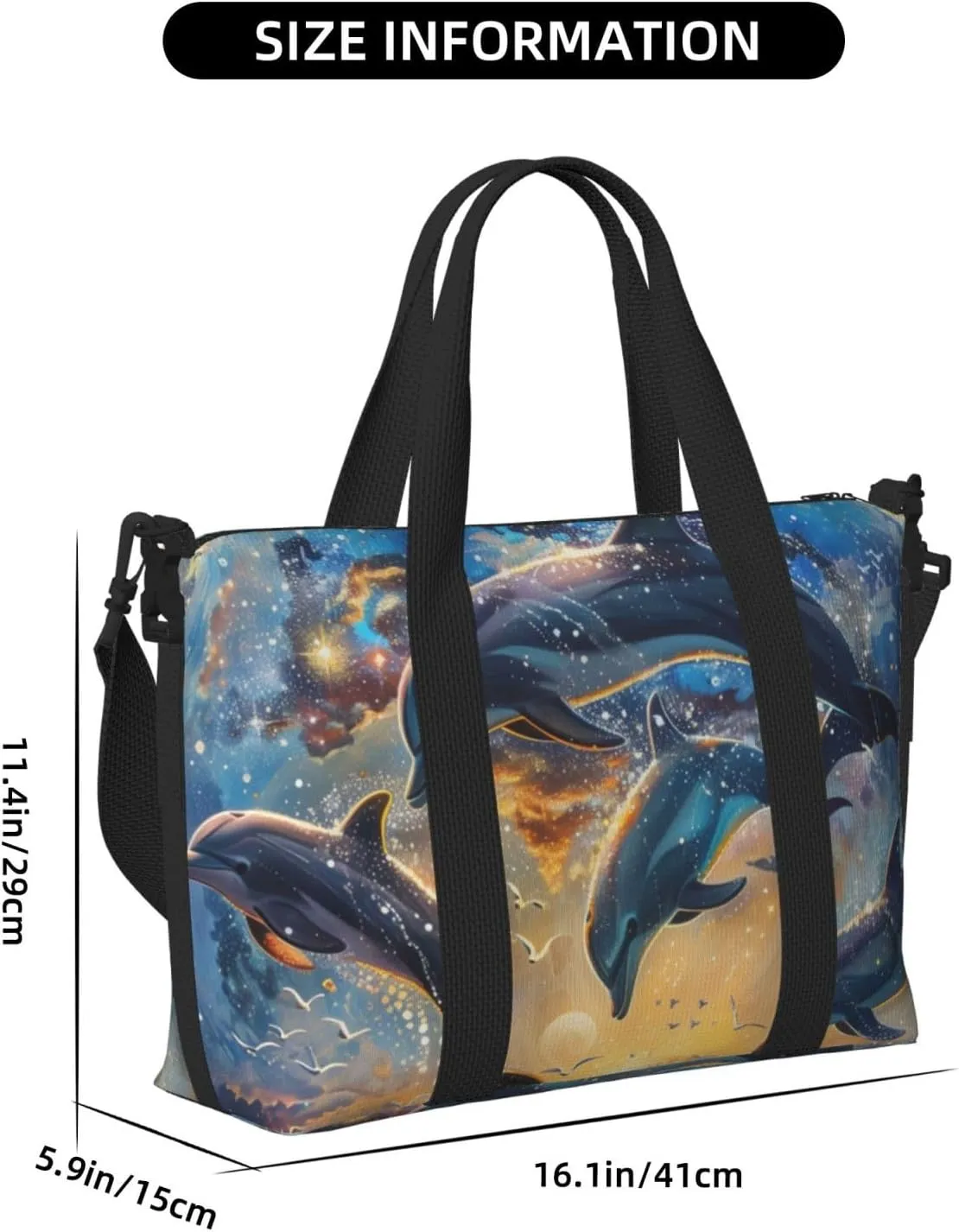 beautiful dolphins print Travel Duffel Bag, Sports Tote Gym Bag, Swim Pool Bag Large Shoulder Tote Bag for Beach Weekender, 202-406-121