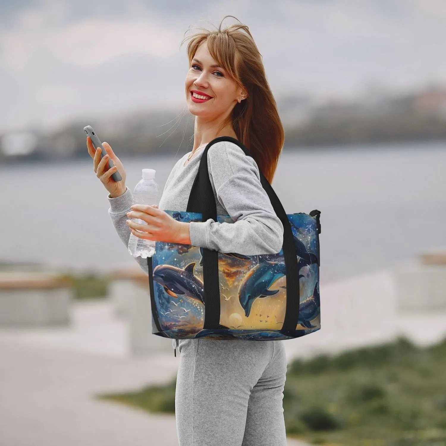 beautiful dolphins print Travel Duffel Bag, Sports Tote Gym Bag, Swim Pool Bag Large Shoulder Tote Bag for Beach Weekender, 202-406-121