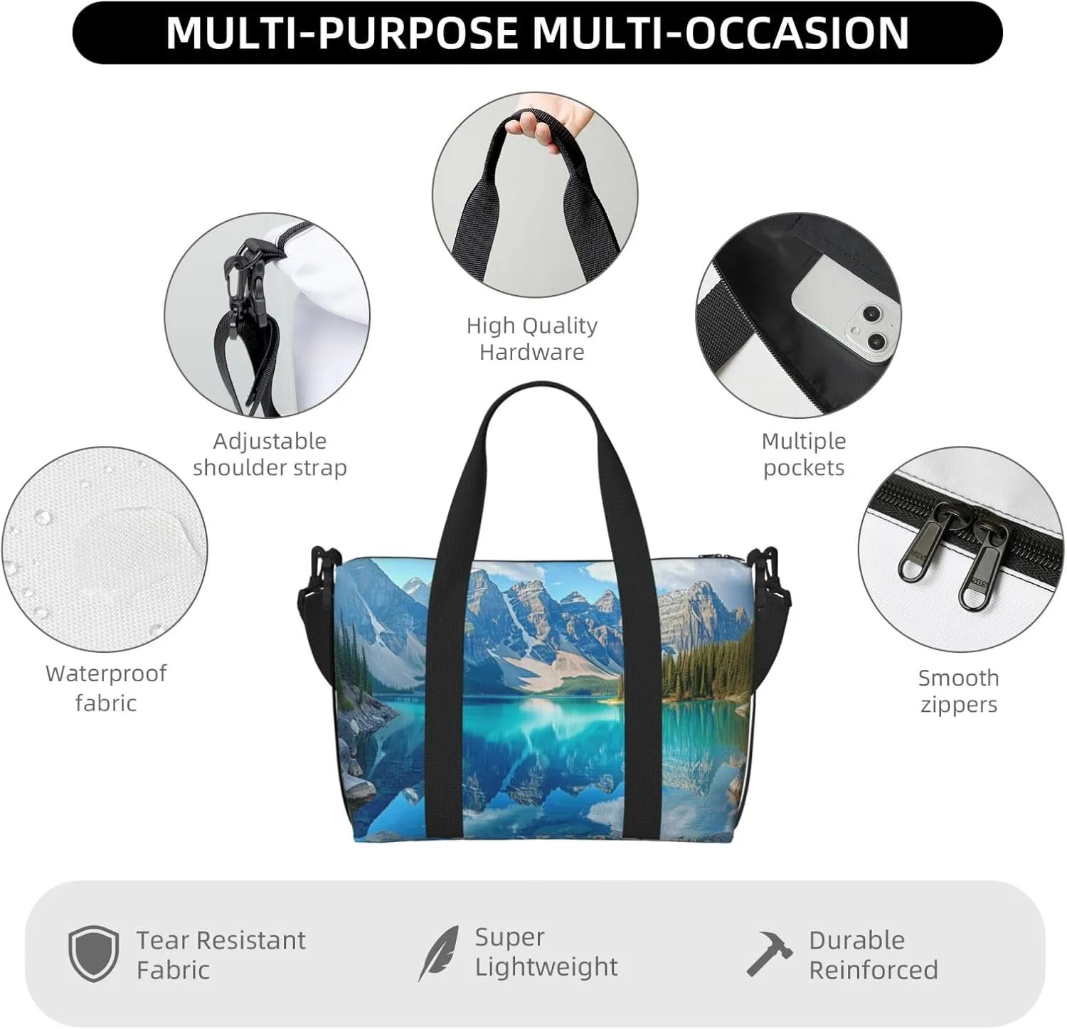 beautiful Moraine Lake print Travel Duffel Bag, Sports Tote Gym Bag, Swim Pool Bag Large Shoulder Tote Bag for Beach Weekender
