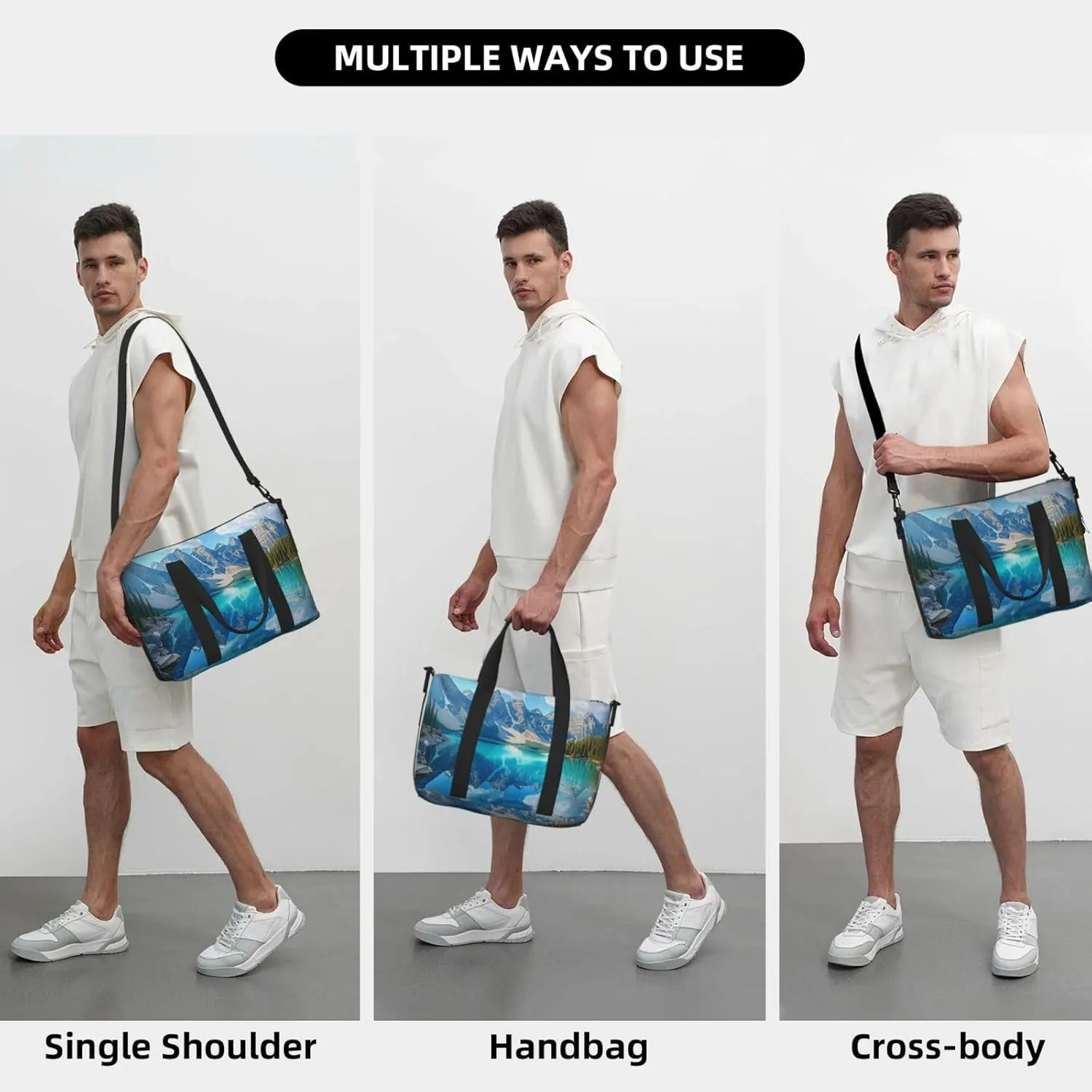 beautiful Moraine Lake print Travel Duffel Bag, Sports Tote Gym Bag, Swim Pool Bag Large Shoulder Tote Bag for Beach Weekender