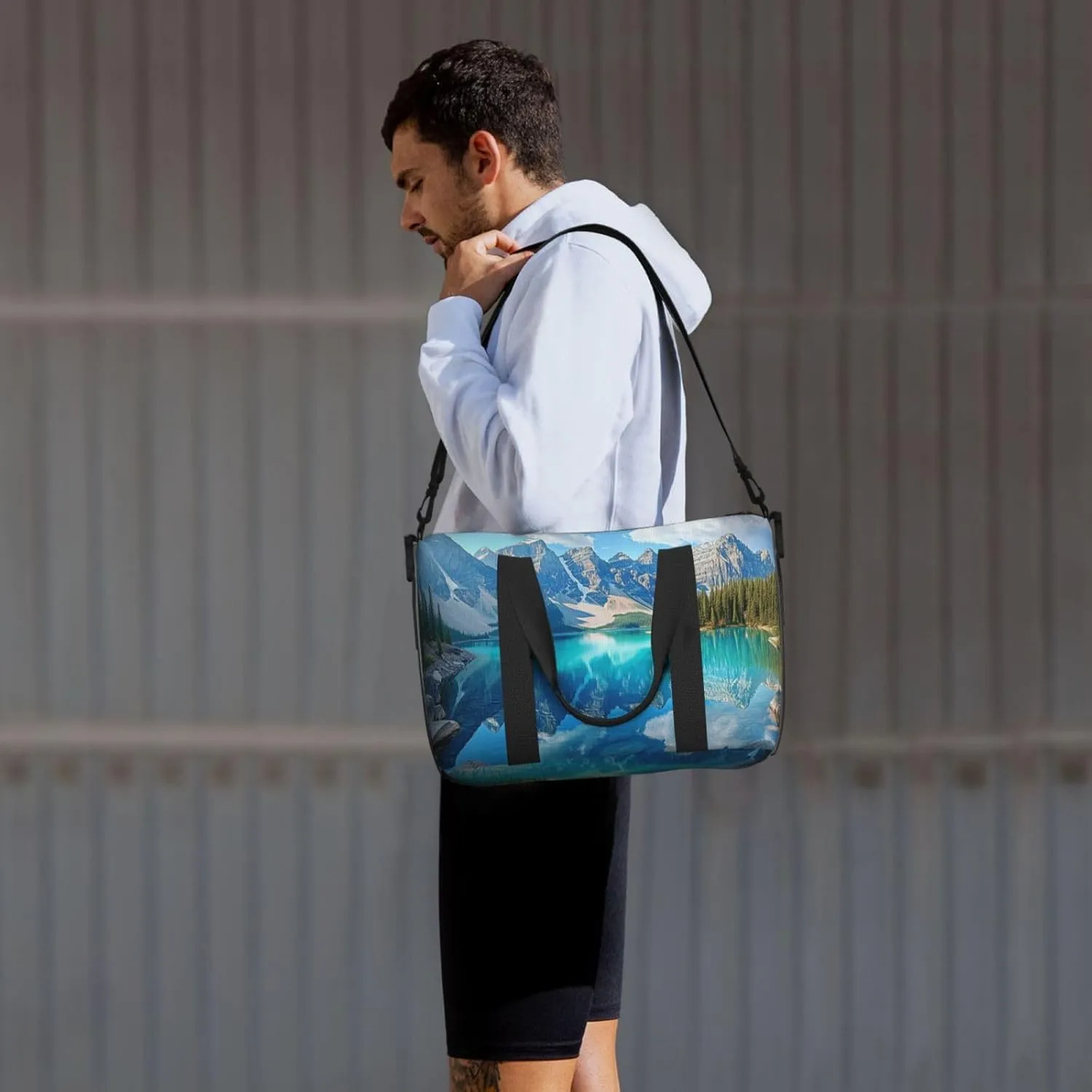 beautiful Moraine Lake print Travel Duffel Bag, Sports Tote Gym Bag, Swim Pool Bag Large Shoulder Tote Bag for Beach Weekender