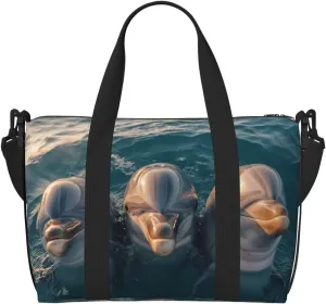 beautiful trio of dolphins print Travel Duffel Bag, Sports Tote Gym Bag, Swim Pool Bag Large Shoulder Tote Bag for Beach Weekender