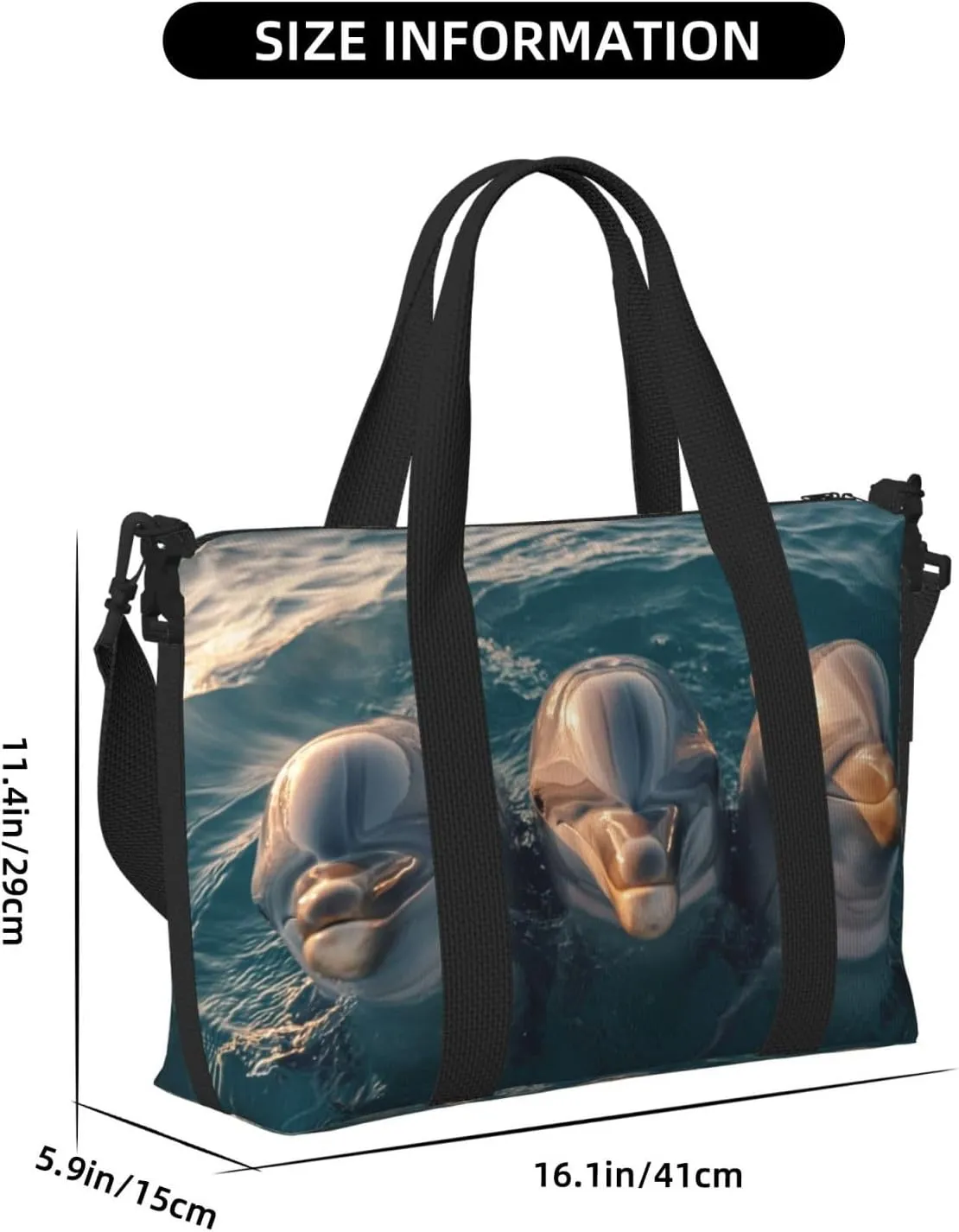 beautiful trio of dolphins print Travel Duffel Bag, Sports Tote Gym Bag, Swim Pool Bag Large Shoulder Tote Bag for Beach Weekender