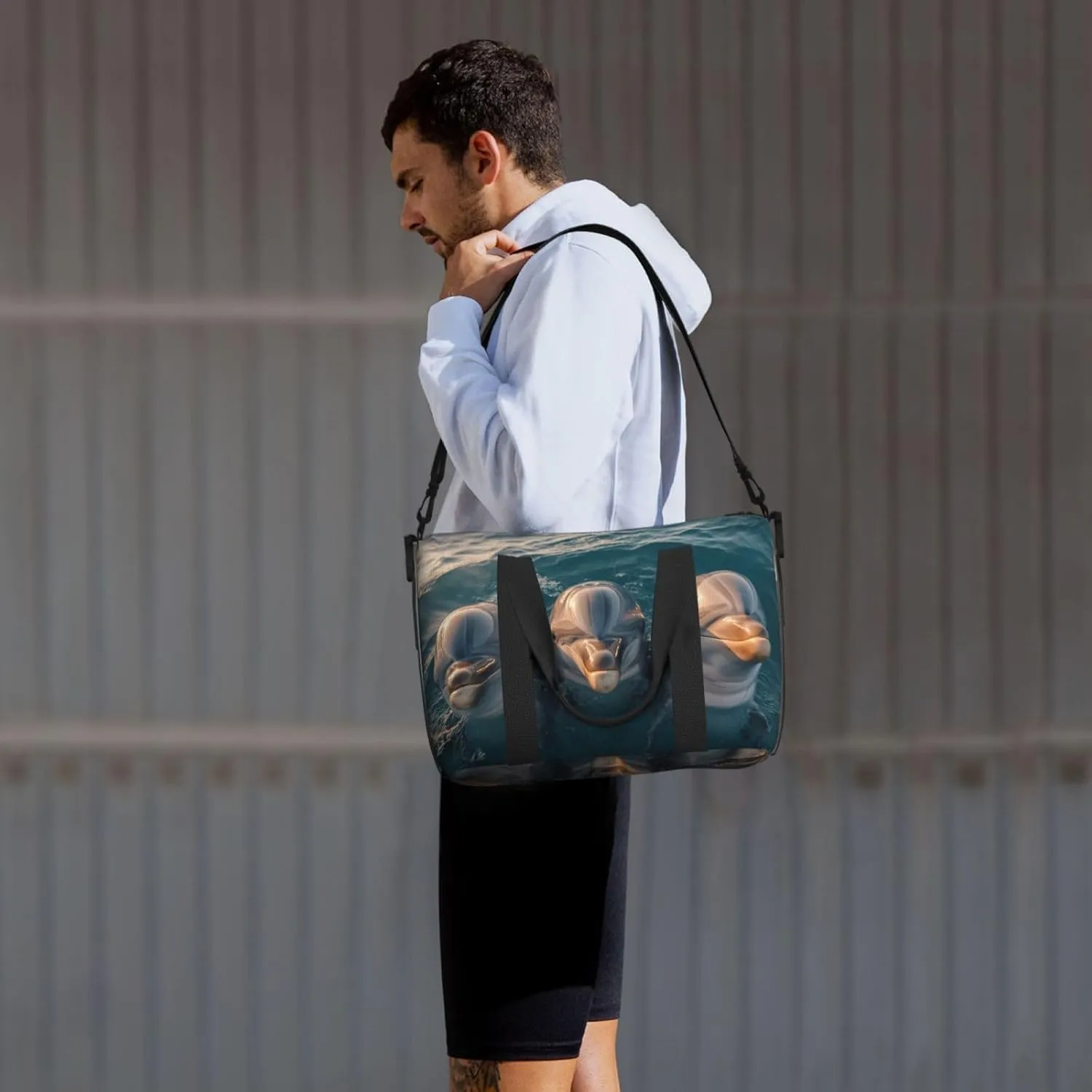 beautiful trio of dolphins print Travel Duffel Bag, Sports Tote Gym Bag, Swim Pool Bag Large Shoulder Tote Bag for Beach Weekender