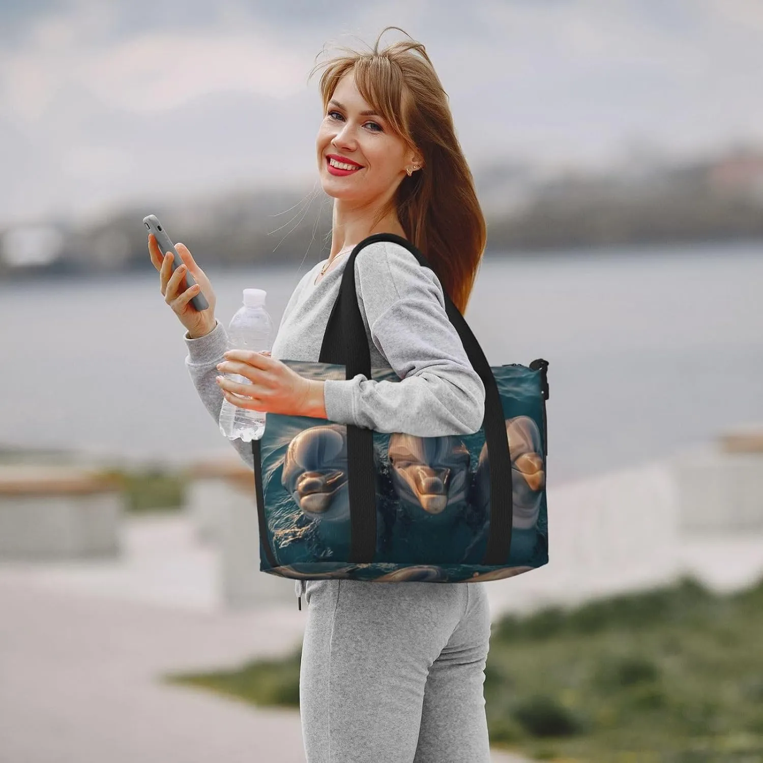 beautiful trio of dolphins print Travel Duffel Bag, Sports Tote Gym Bag, Swim Pool Bag Large Shoulder Tote Bag for Beach Weekender