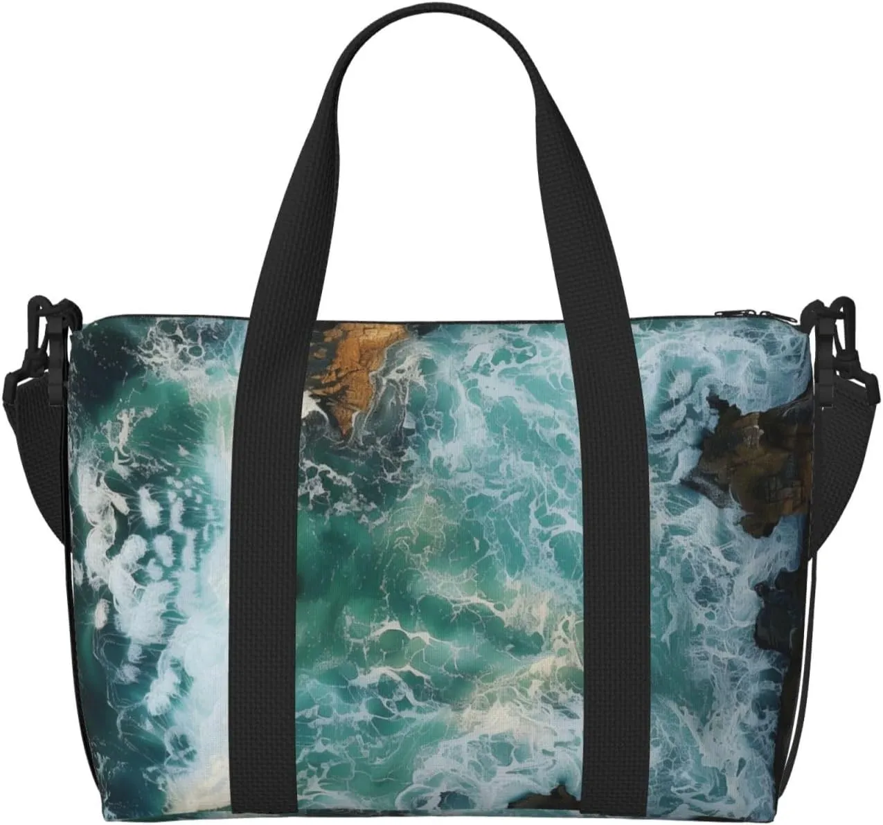 beautiful waves crashing against rocks print Travel Duffel Bag, Sports Tote Gym Bag, Swim Pool Bag Large Shoulder Tote Bag for Beach Weekender