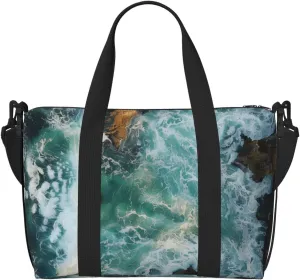 beautiful waves crashing against rocks print Travel Duffel Bag, Sports Tote Gym Bag, Swim Pool Bag Large Shoulder Tote Bag for Beach Weekender