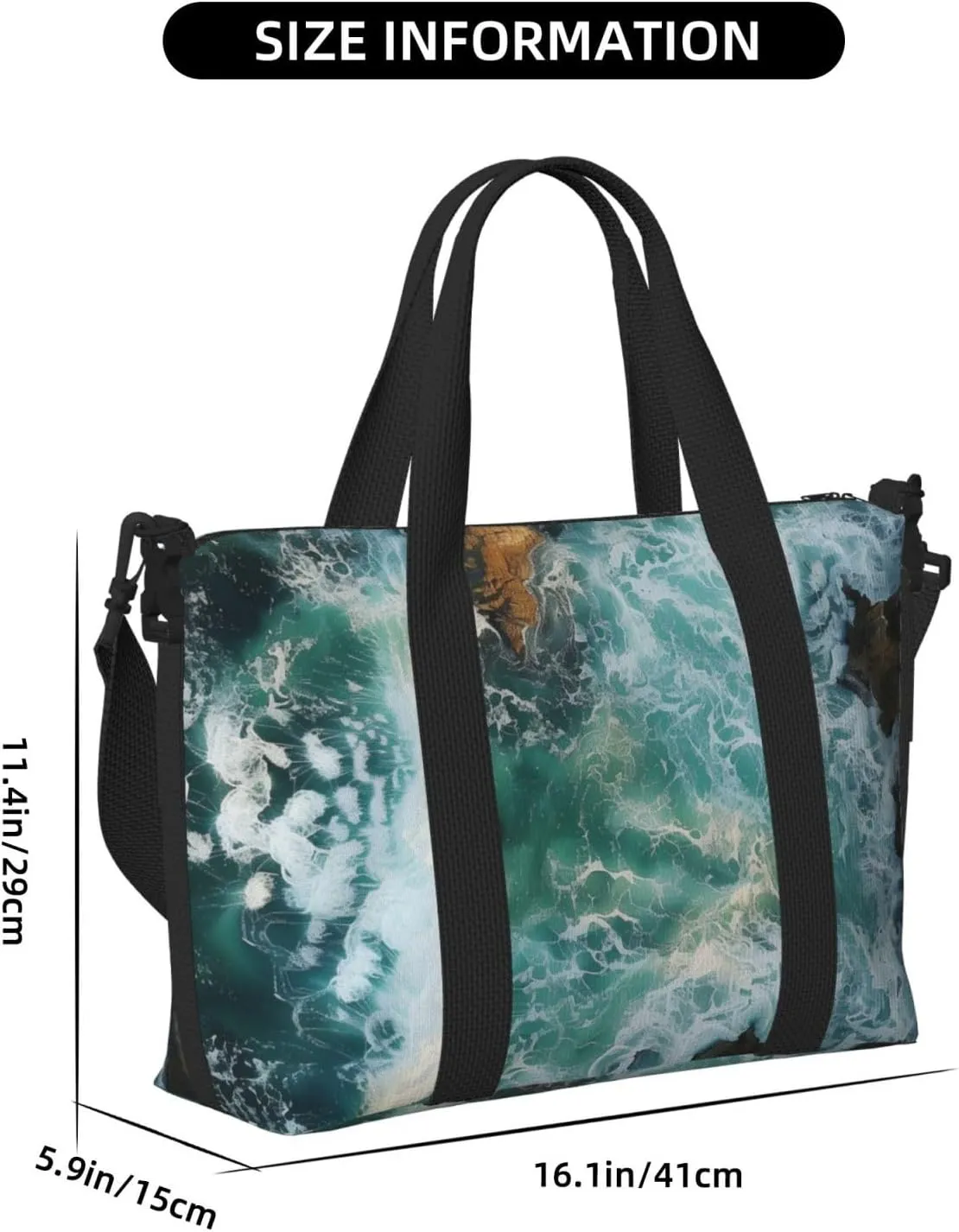 beautiful waves crashing against rocks print Travel Duffel Bag, Sports Tote Gym Bag, Swim Pool Bag Large Shoulder Tote Bag for Beach Weekender