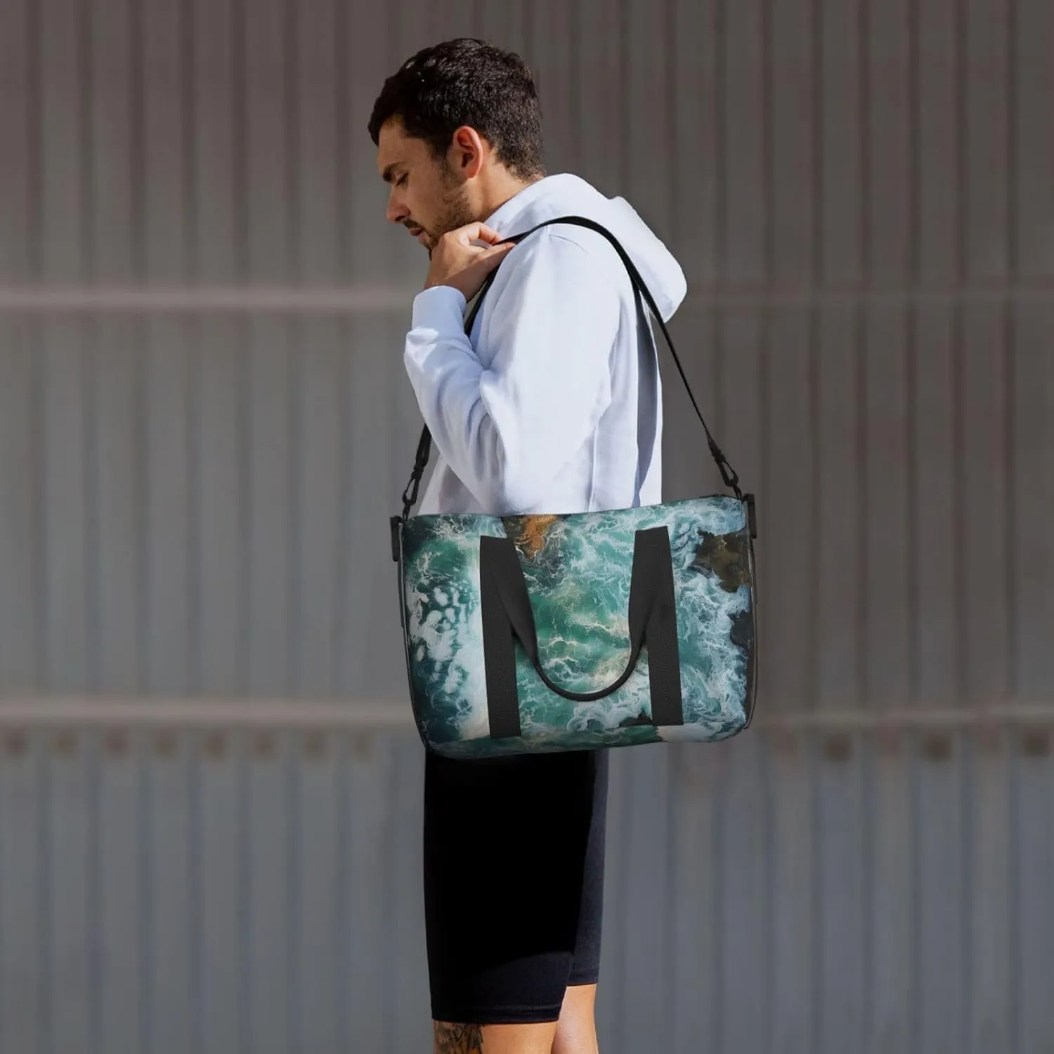 beautiful waves crashing against rocks print Travel Duffel Bag, Sports Tote Gym Bag, Swim Pool Bag Large Shoulder Tote Bag for Beach Weekender