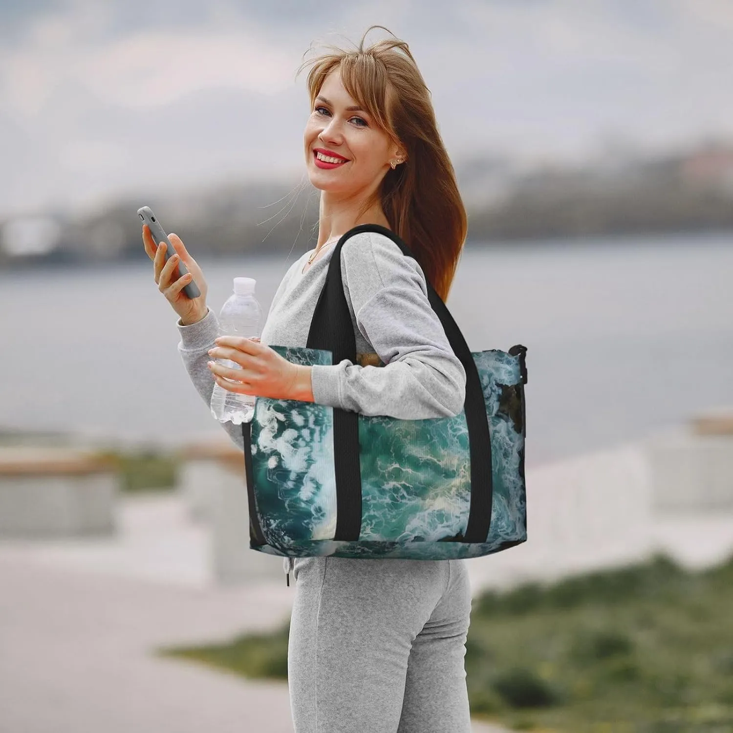 beautiful waves crashing against rocks print Travel Duffel Bag, Sports Tote Gym Bag, Swim Pool Bag Large Shoulder Tote Bag for Beach Weekender