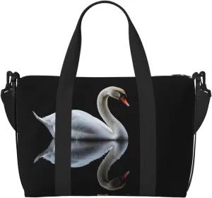 beautiful white swan print Travel Duffel Bag, Sports Tote Gym Bag, Swim Pool Bag Large Shoulder Tote Bag for Beach Weekender