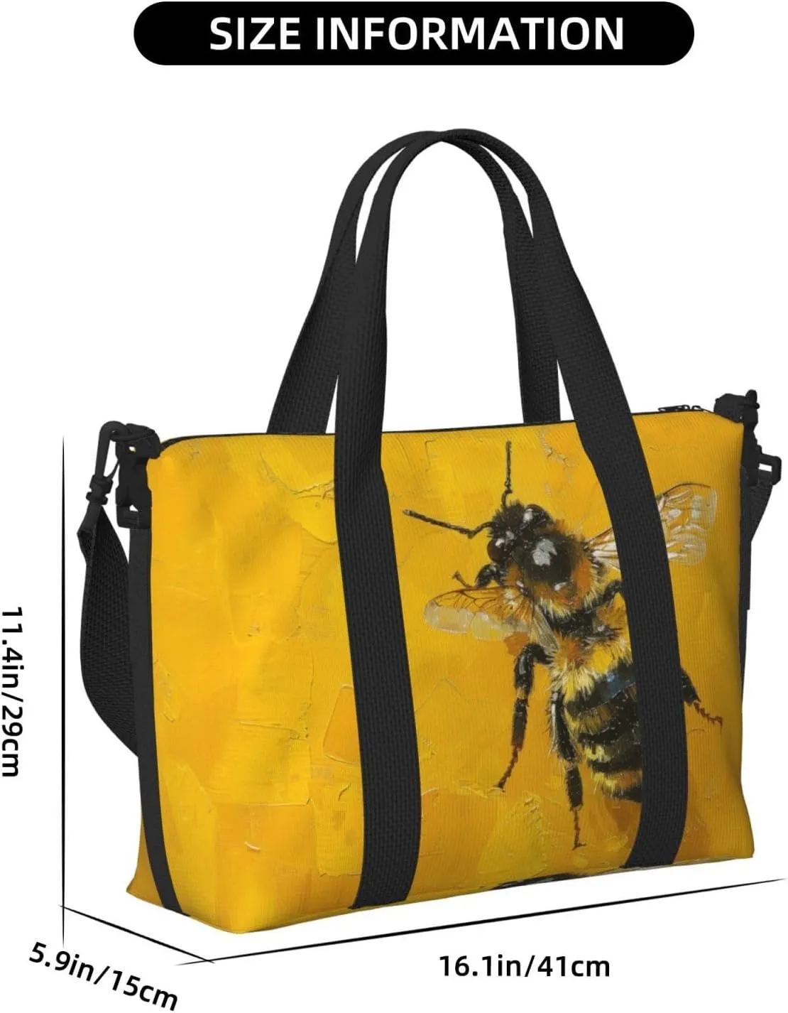bee with honey print Travel Duffel Bag, Sports Tote Gym Bag, Swim Pool Bag Large Shoulder Tote Bag for Beach Weekender