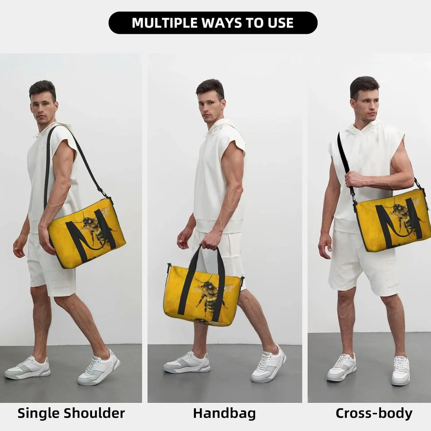 bee with honey print Travel Duffel Bag, Sports Tote Gym Bag, Swim Pool Bag Large Shoulder Tote Bag for Beach Weekender