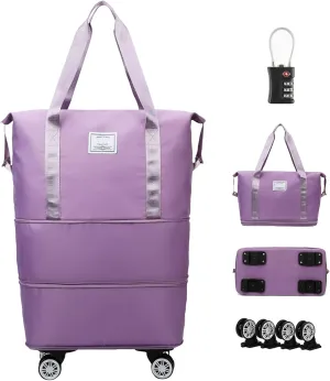 Beente Travel Bag With Wheels, 2025 New Large Capacity Travel Bag - Universal Wheel Removable, Three-Layer Expandable Foldable Duffle Bags (Purple)