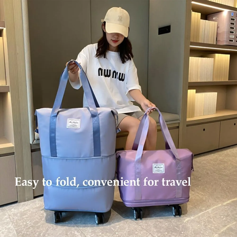 Beente Travel Bag With Wheels, 2025 New Large Capacity Travel Bag - Universal Wheel Removable, Three-Layer Expandable Foldable Duffle Bags (Purple)