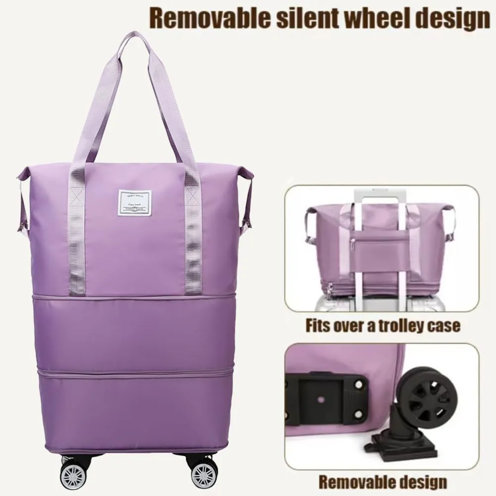 Beente Travel Bag With Wheels, 2025 New Large Capacity Travel Bag - Universal Wheel Removable, Three-Layer Expandable Foldable Duffle Bags (Purple)