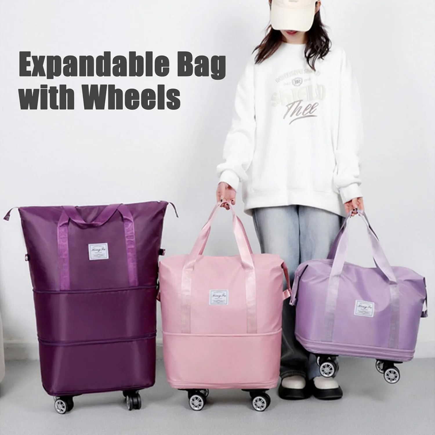 Beente Travel Bag with Wheels, Travel Bag with Removable Wheels, Family Life Travel with Wheel, Expandable Foldable Duffle (Grey)