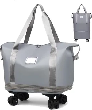 Beente Travel Bag with Wheels, Travel Bag with Removable Wheels, Family Life Travel with Wheel, Expandable Foldable Duffle (Grey)