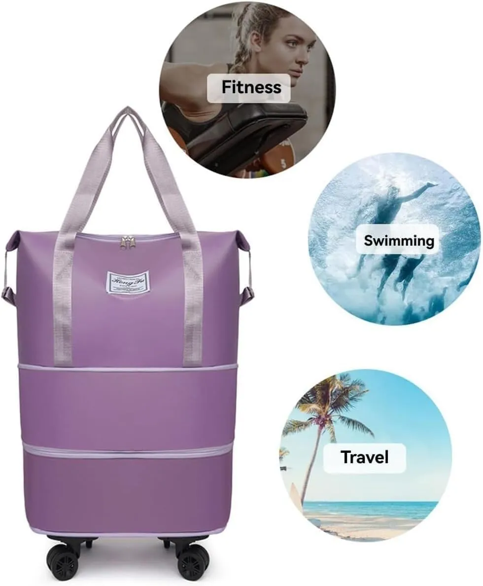 Beente Travel Bag with Wheels, Travel Bag with Removable Wheels, Family Life Travel with Wheel, Expandable Foldable Duffle (Grey)