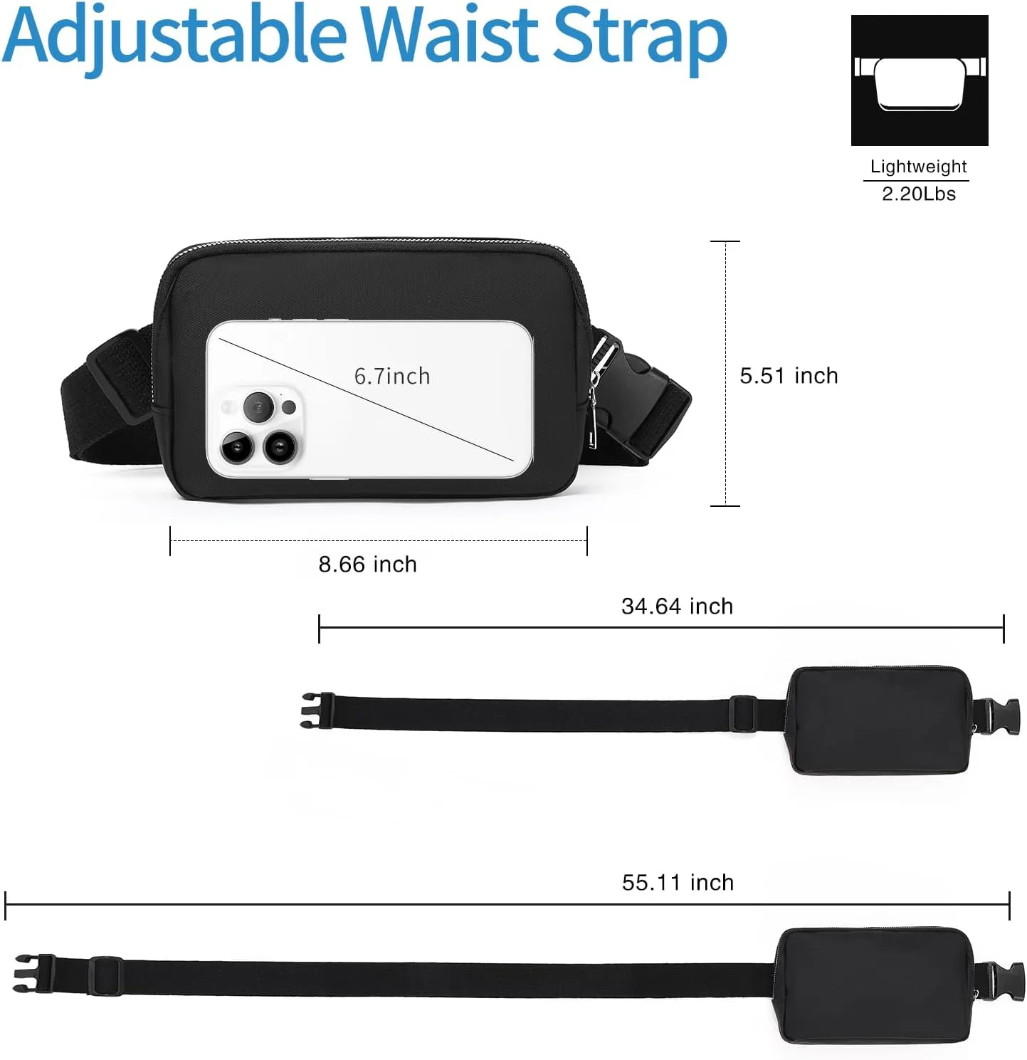 Belt Bag for Women Men Fanny Pack Crossbody with Adjustable Strap Waist Bag for Running Hiking by Amxnx