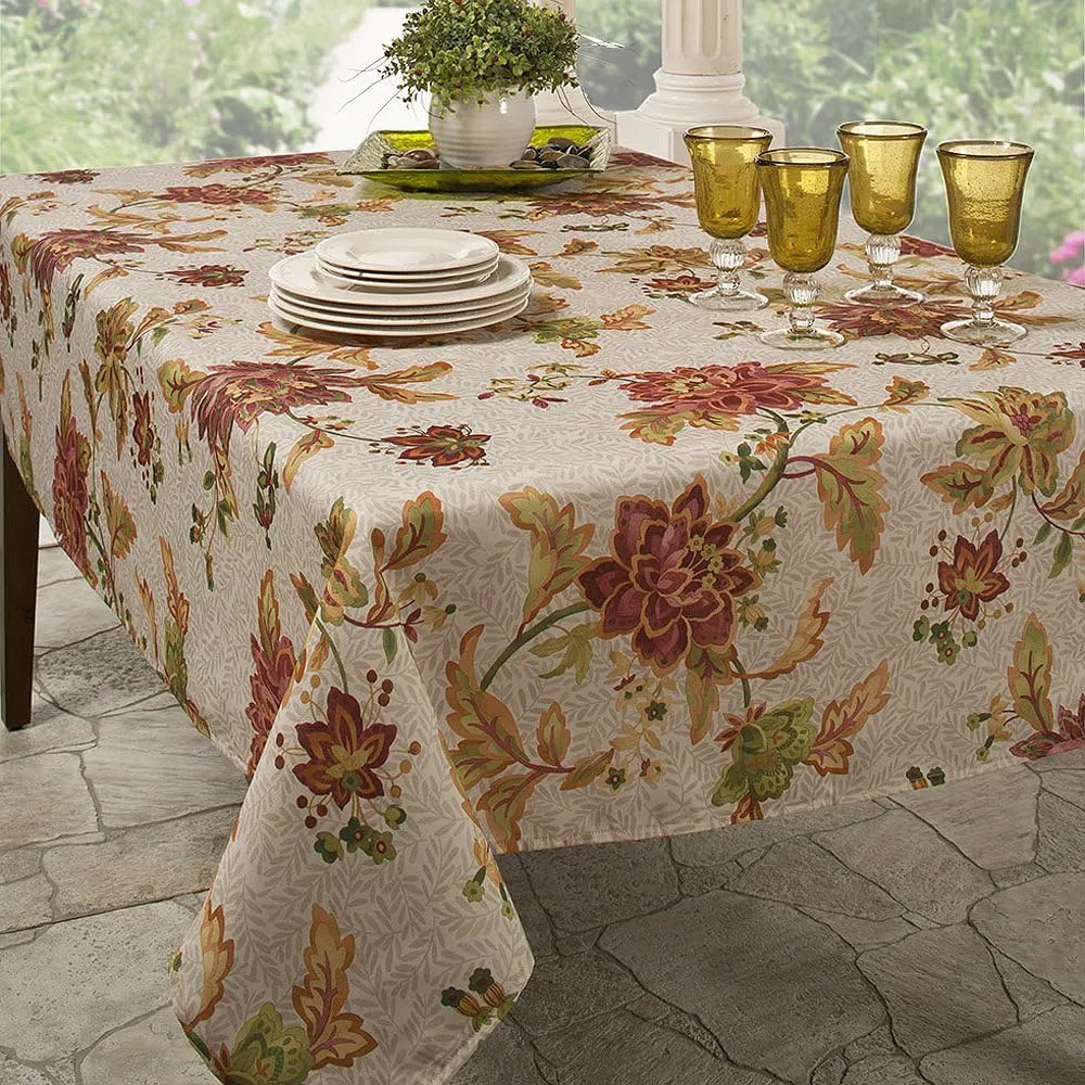 Benson Mills Marbella Red Printed Fabric Tablecloth, 60-Inch by 104-Inch