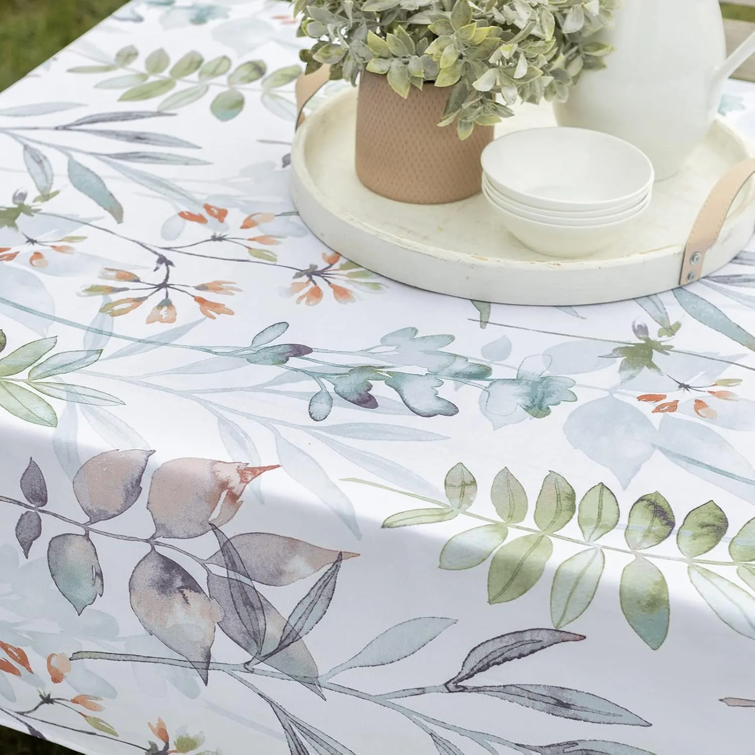 Benson Mills Spillproof Spring/Summer Durable Heavyweight Fabric Indoor Outdoor Tablecloth, Washable Table Cloth for Rectangle Tables, Picnic/Patio Table Covers (60" x 120" Rectangular, Botanica)