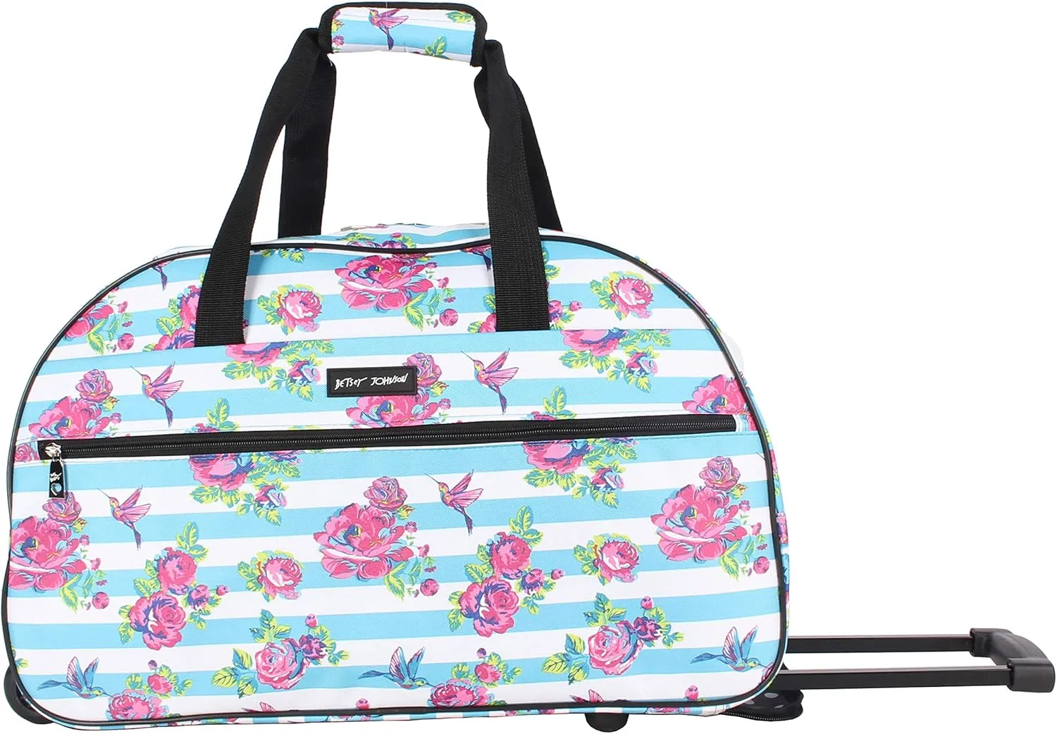 Betsey Johnson Designer Carry On Luggage Collection - Lightweight Pattern 22 Inch Duffel Bag- Weekender Overnight Business Travel Suitcase with 2- Rolling Wheels (Stripe Floral)