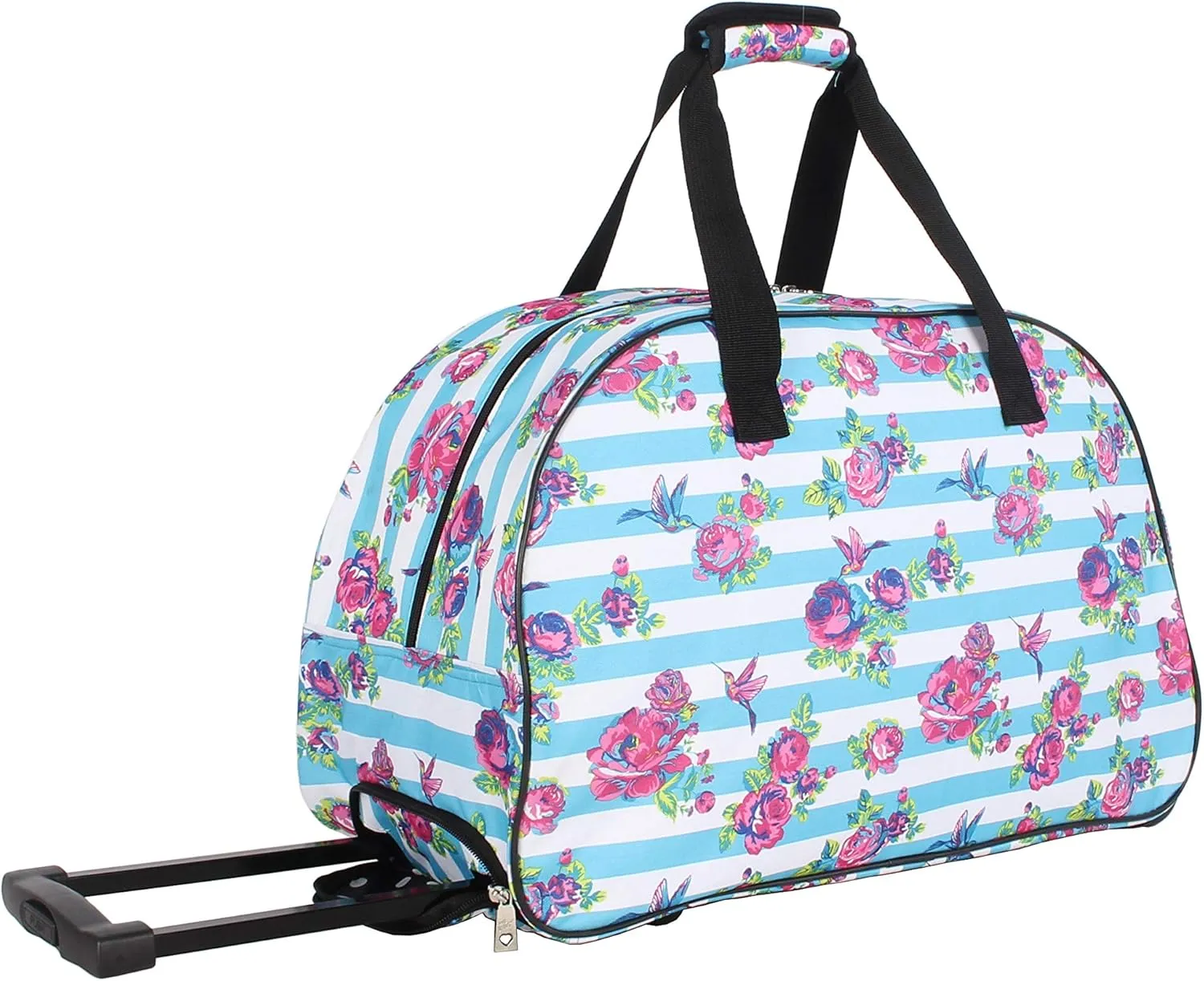 Betsey Johnson Designer Carry On Luggage Collection - Lightweight Pattern 22 Inch Duffel Bag- Weekender Overnight Business Travel Suitcase with 2- Rolling Wheels (Stripe Floral)